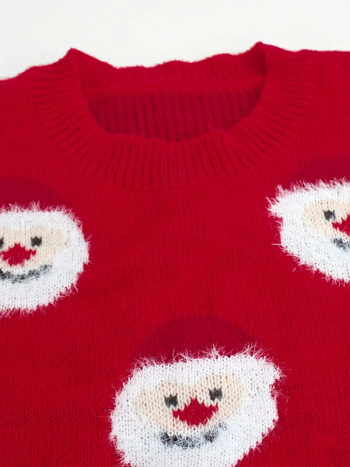 Women's Christmas Jumper Fluffy Santa Face Oversized in Red