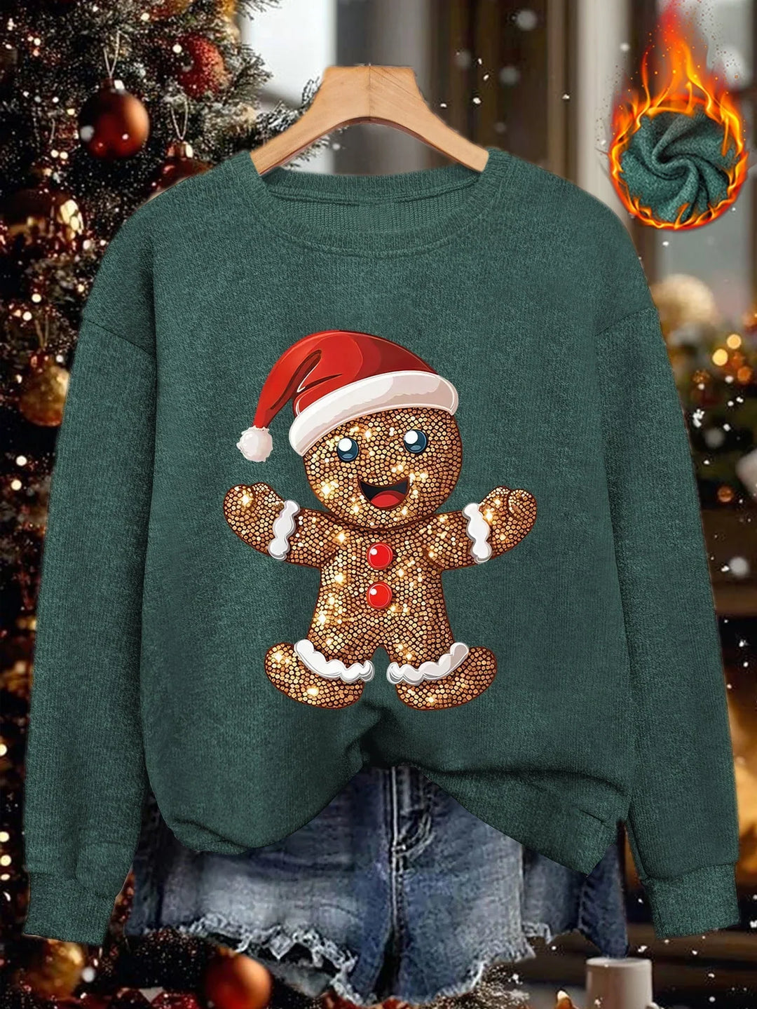 Women's Christmas Jumper Sequin Gingerbread Oversized