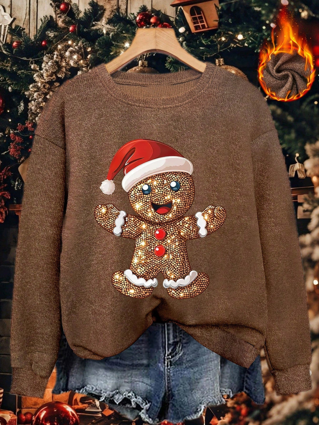 Women's Christmas Jumper Sequin Gingerbread Oversized