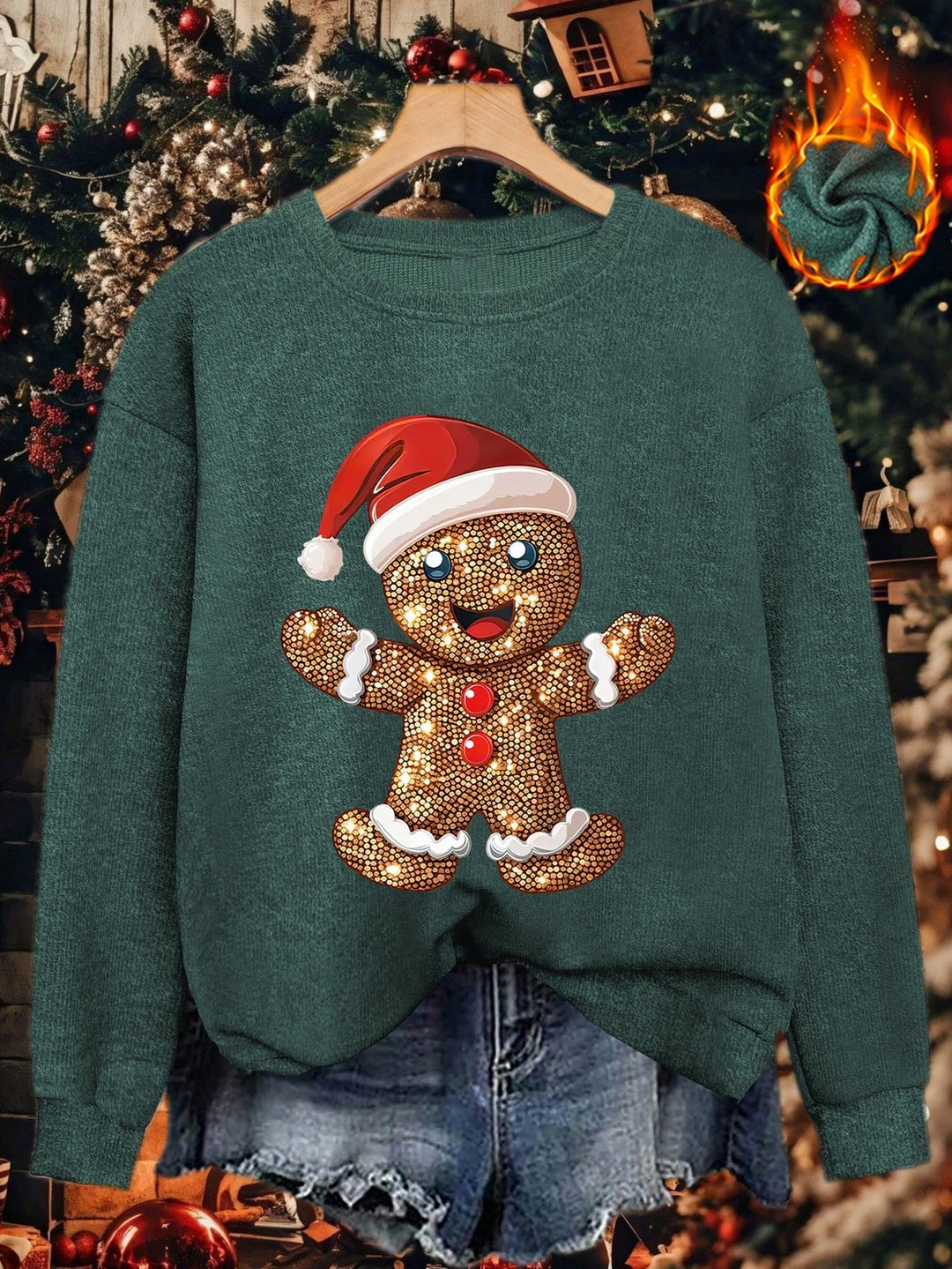 Women's Christmas Jumper Sequin Gingerbread Oversized