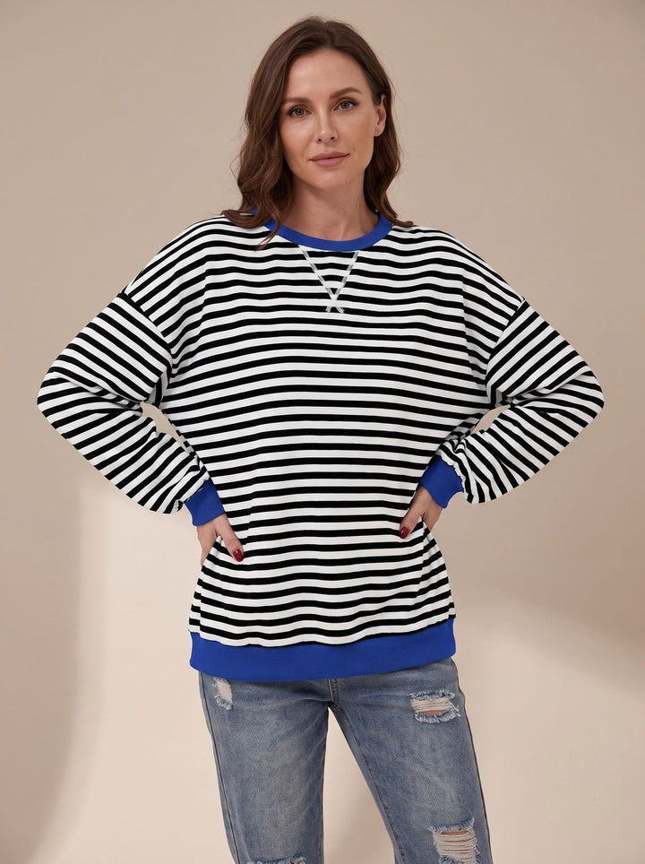 Women's Oversized Striped Crewneck Sweatshirt