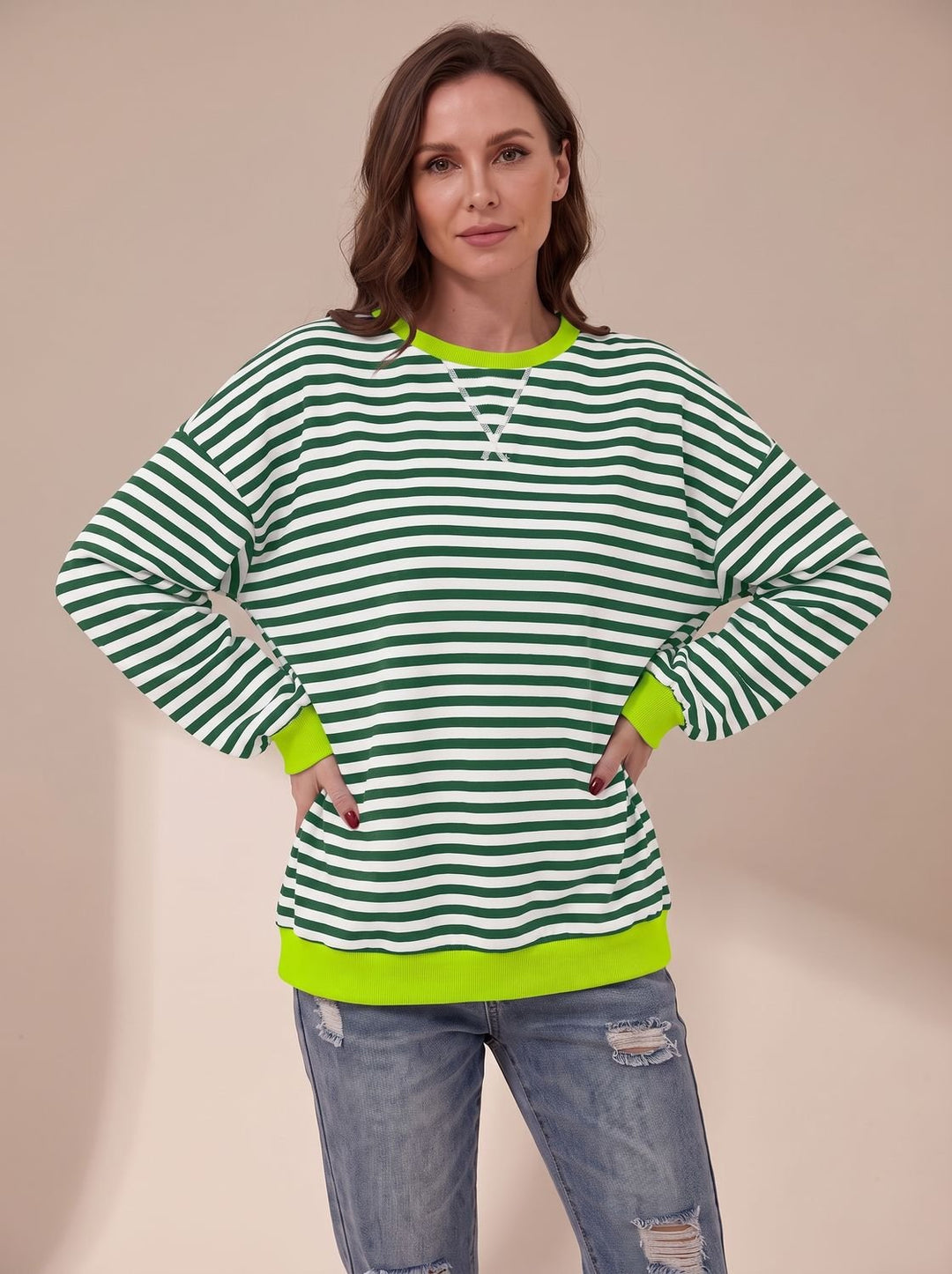 Women's Oversized Striped Crewneck Sweatshirt