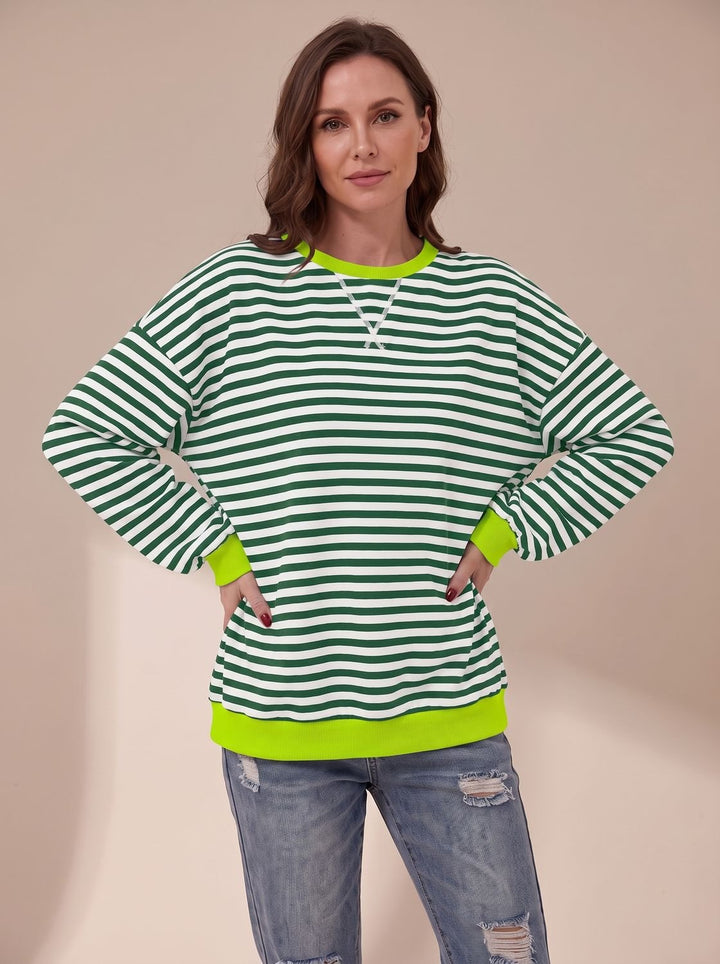 Women's Oversized Striped Crewneck Sweatshirt