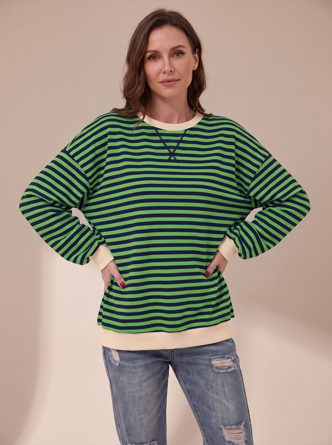 Women's Oversized Striped Crewneck Sweatshirt