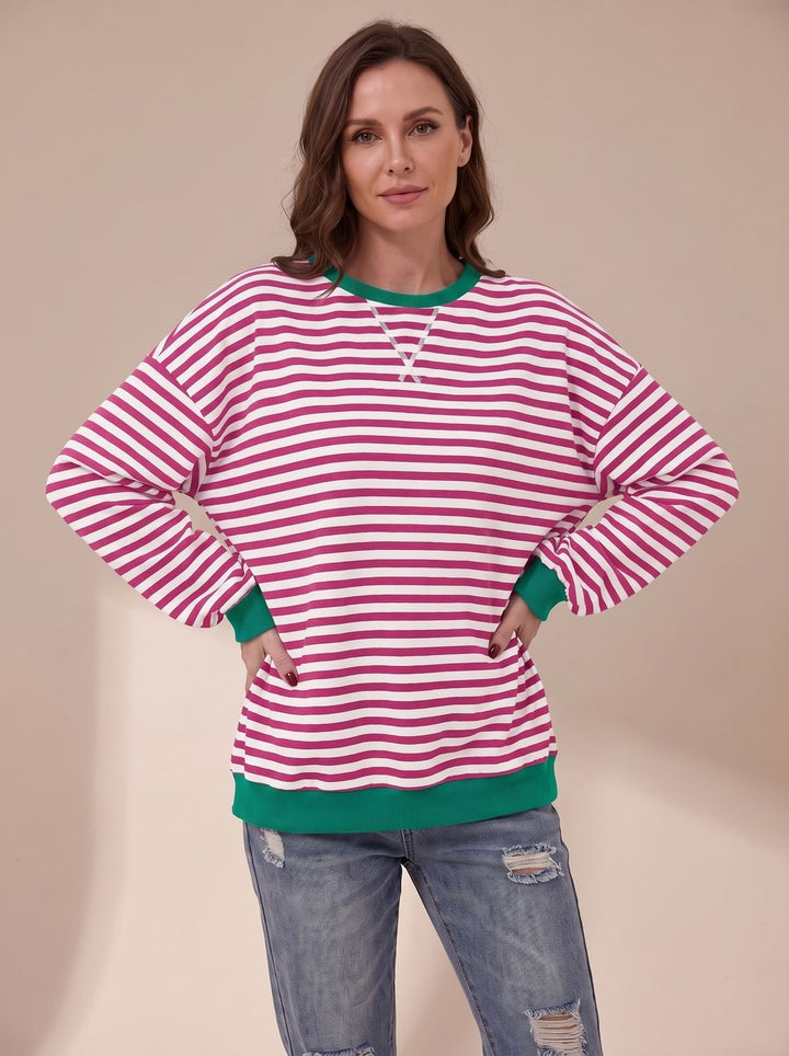 Women's Oversized Striped Crewneck Sweatshirt