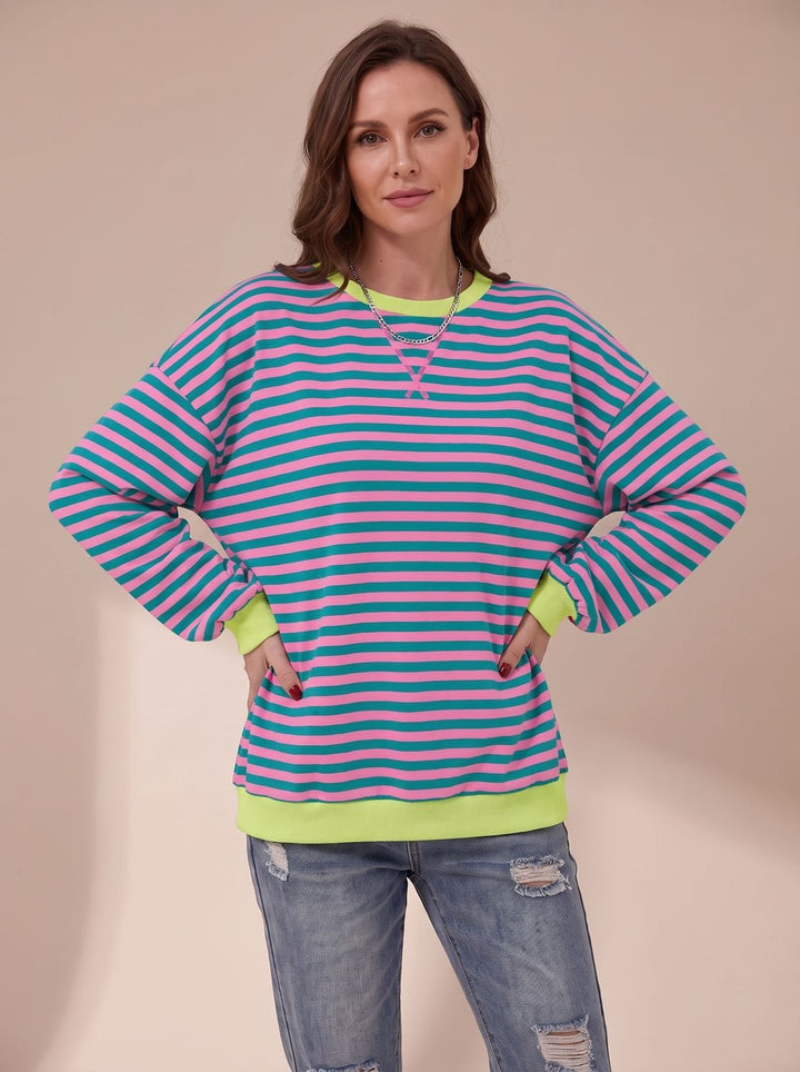Women's Oversized Striped Crewneck Sweatshirt