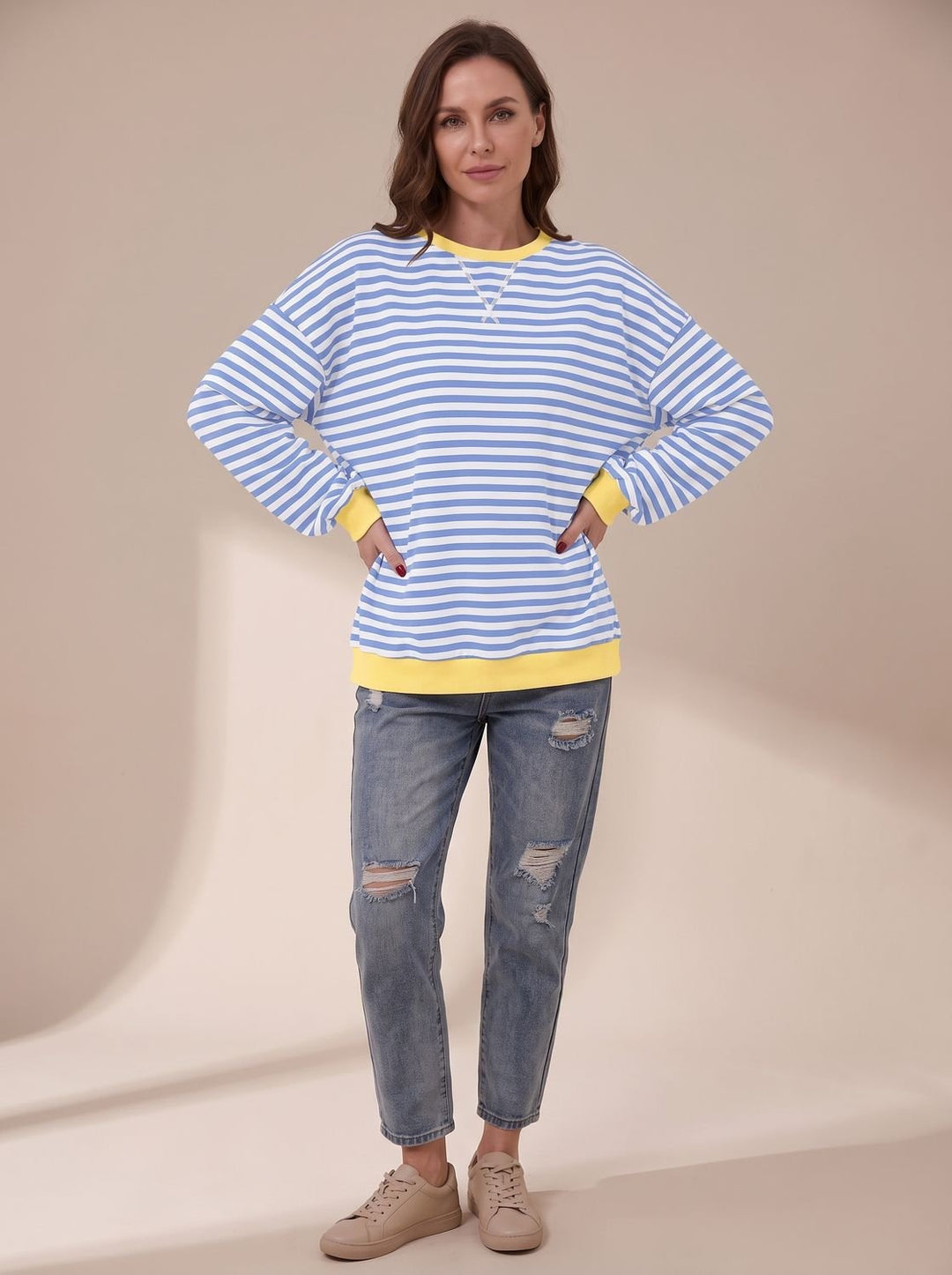 Women's Oversized Striped Crewneck Sweatshirt
