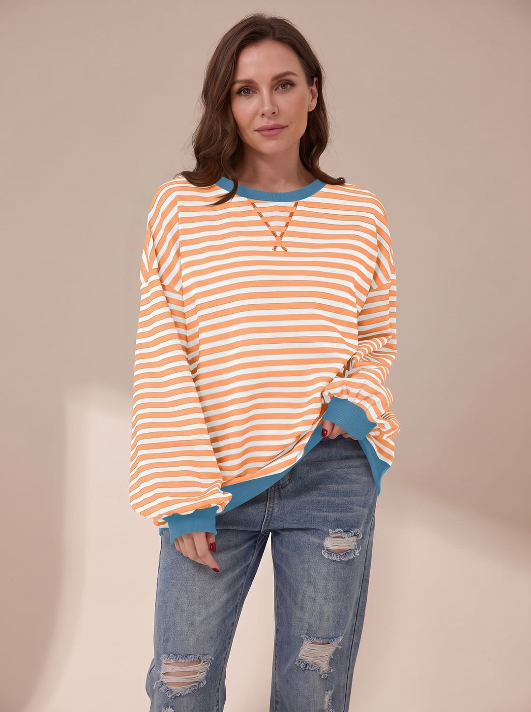 Women's Oversized Striped Crewneck Sweatshirt