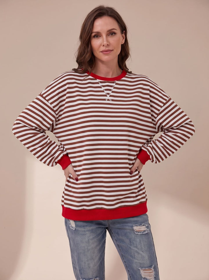 Women's Oversized Striped Crewneck Sweatshirt