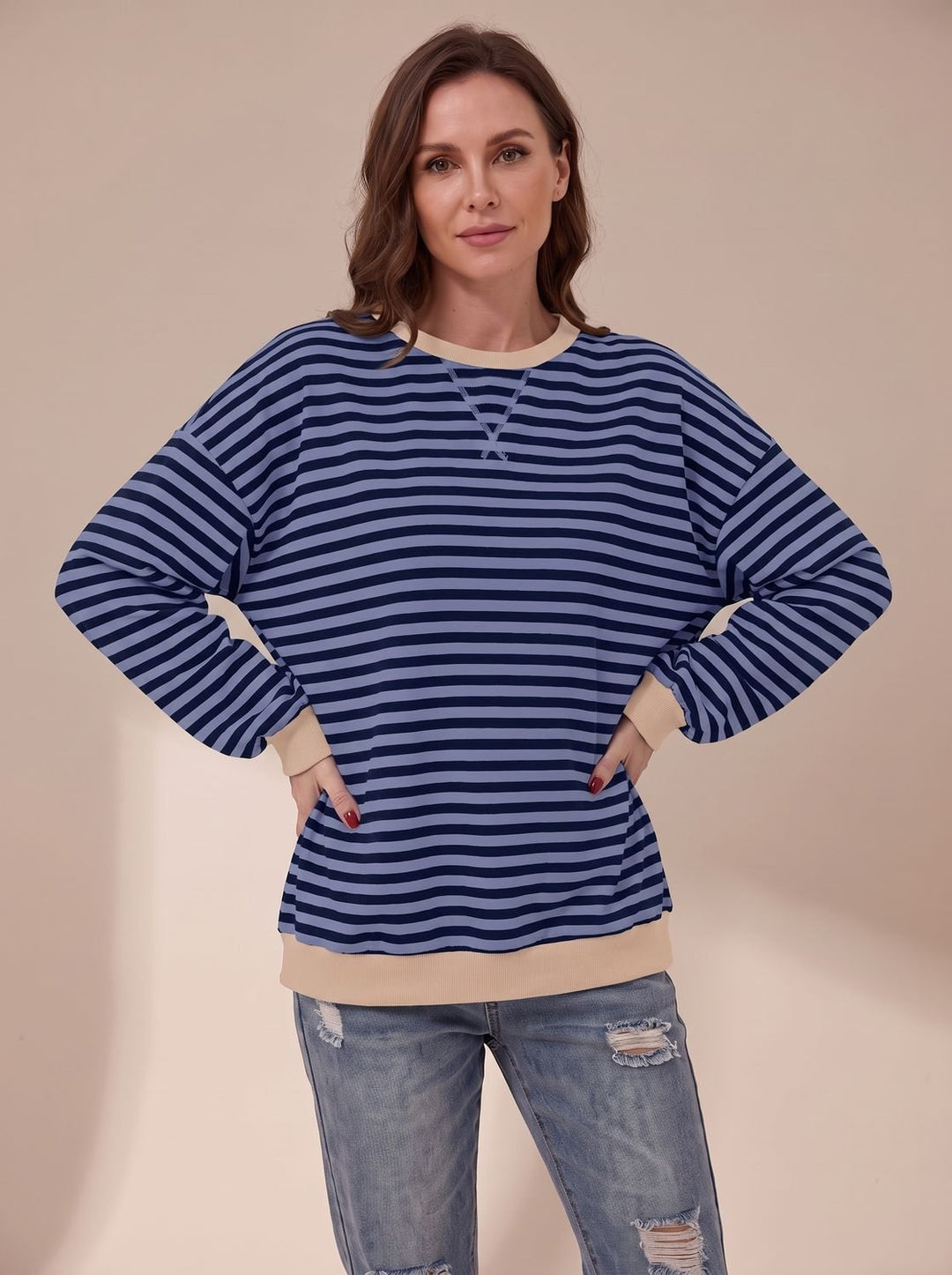 Women's Oversized Striped Crewneck Sweatshirt