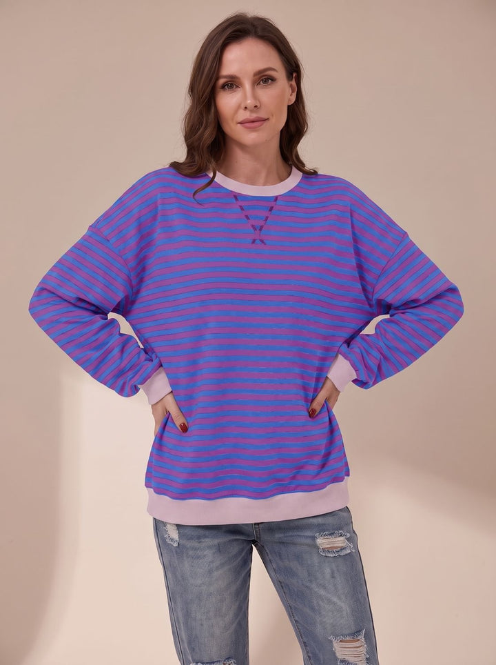 Women's Oversized Striped Crewneck Sweatshirt