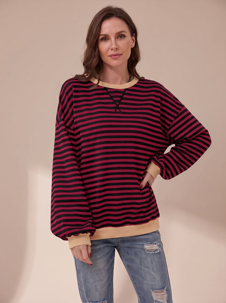 Women's Oversized Striped Crewneck Sweatshirt