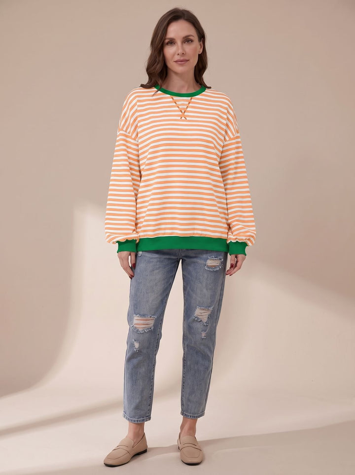 Women's Oversized Striped Crewneck Sweatshirt
