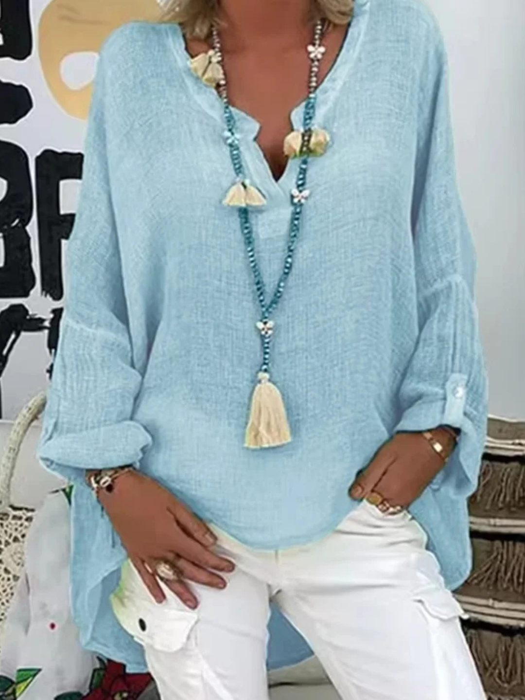 Women's Oversized V-Neck Blouse