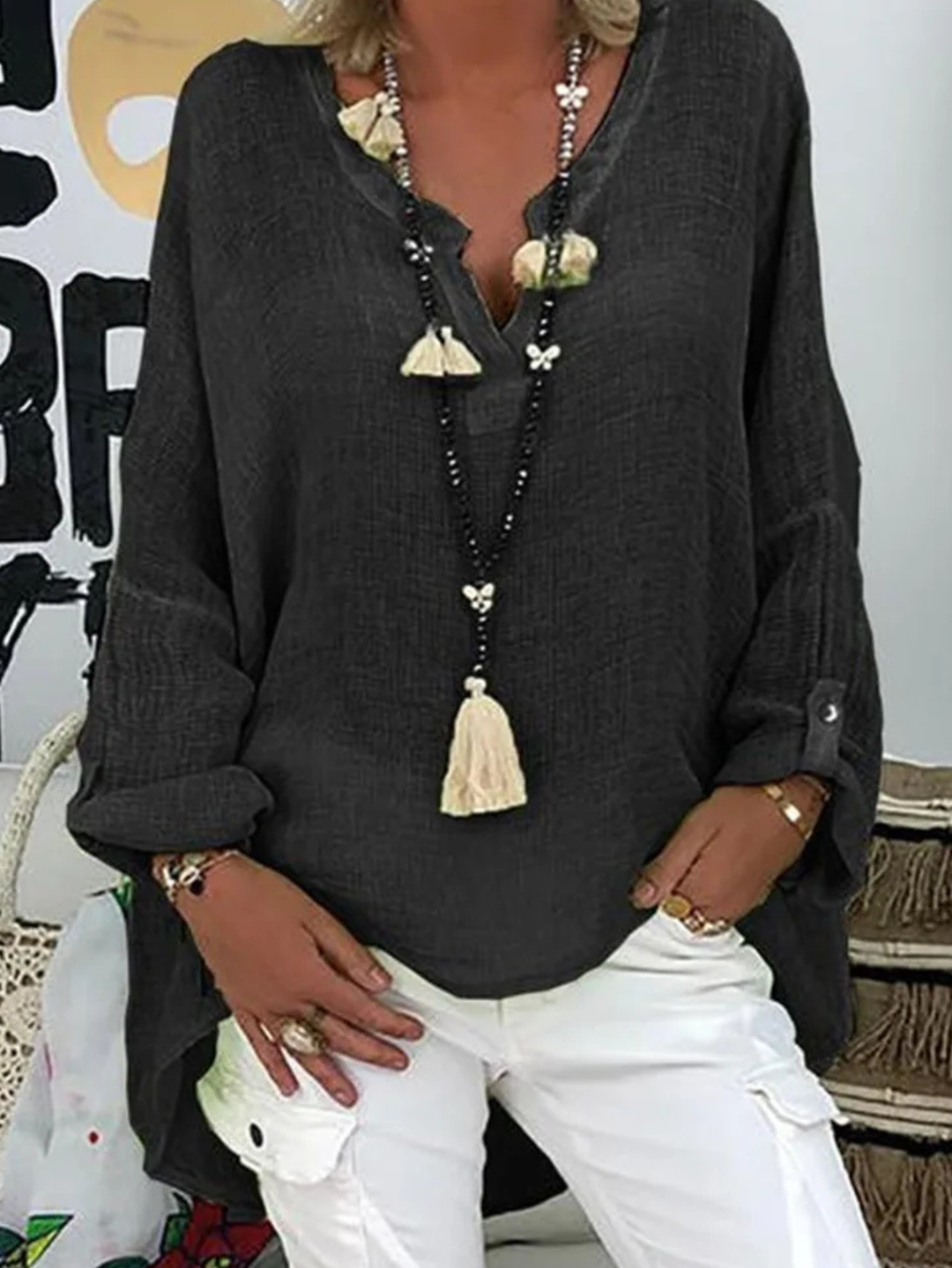 Women's Oversized V-Neck Blouse