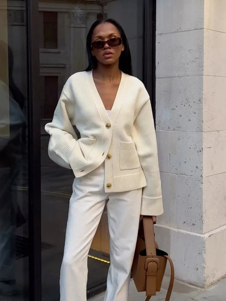 Women's Oversized V-Neck Button Cardigan
