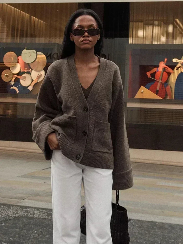 Women's Oversized V-Neck Button Cardigan