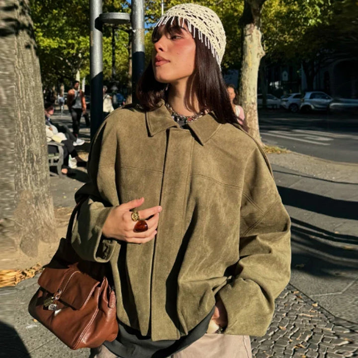 Women's Oversized Zip-Front Cropped Bomber Jacket