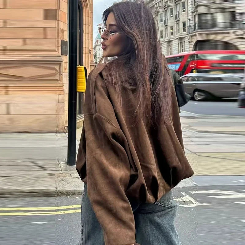 Women's Oversized Zip-Front Cropped Bomber Jacket