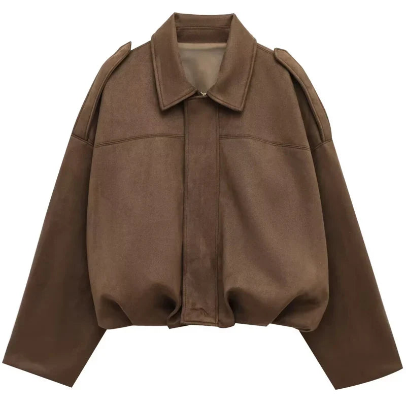 Women's Oversized Zip-Front Cropped Bomber Jacket