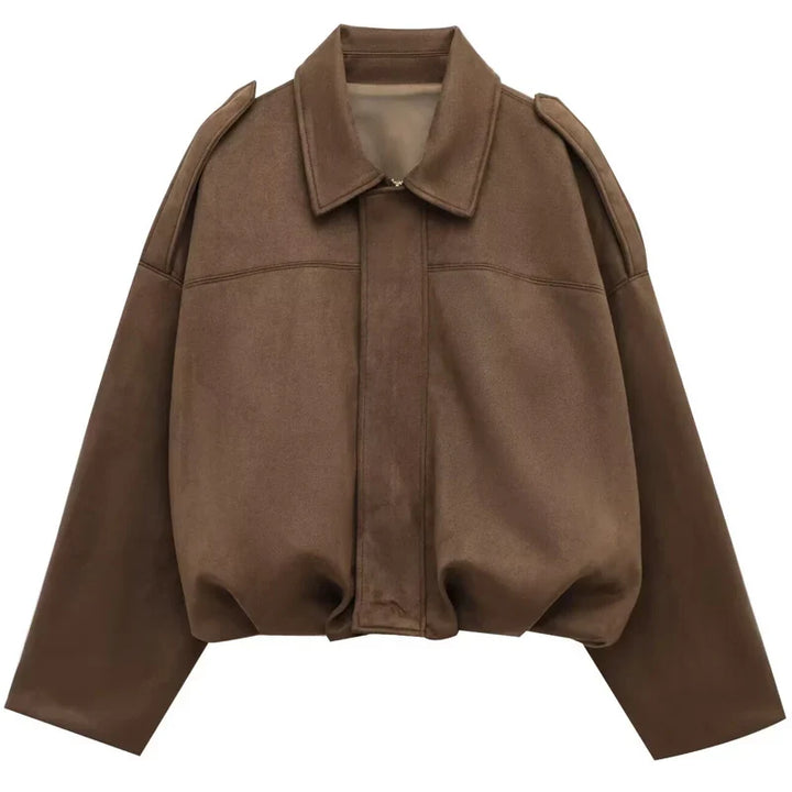 Women's Oversized Zip-Front Cropped Bomber Jacket