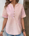 Women's Patchwork Stripe Button-Front Blouse