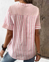 Women's Patchwork Stripe Button-Front Blouse