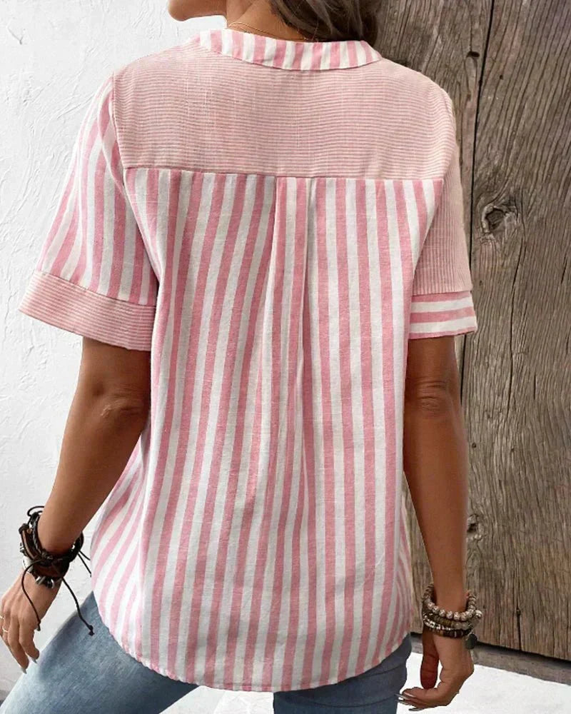 Women's Patchwork Stripe Button-Front Blouse