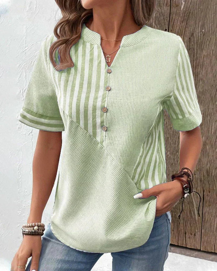 Women's Patchwork Stripe Button-Front Blouse