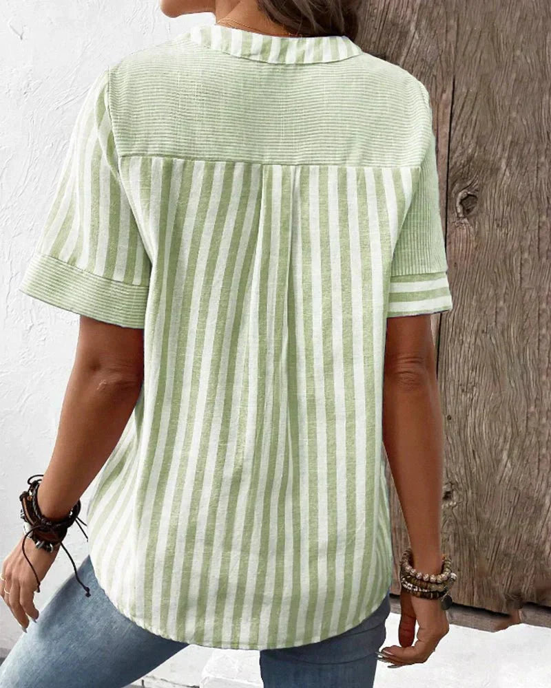 Women's Patchwork Stripe Button-Front Blouse