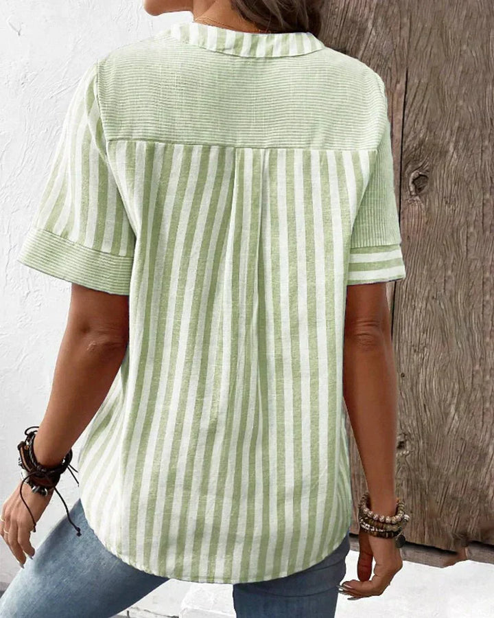 Women's Patchwork Stripe Button-Front Blouse