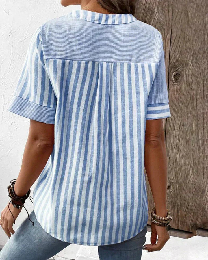 Women's Patchwork Stripe Button-Front Blouse