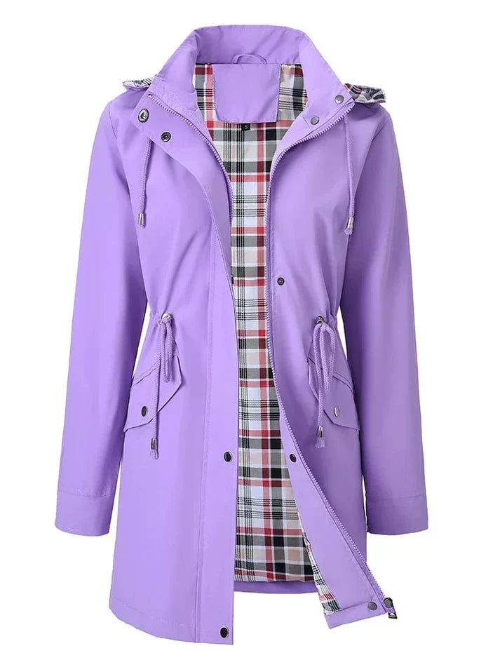 Women's Plaid-Lined Hooded Drawstring Jacket