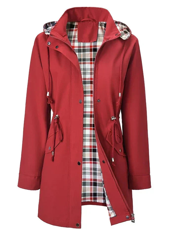 Women's Plaid-Lined Hooded Drawstring Jacket