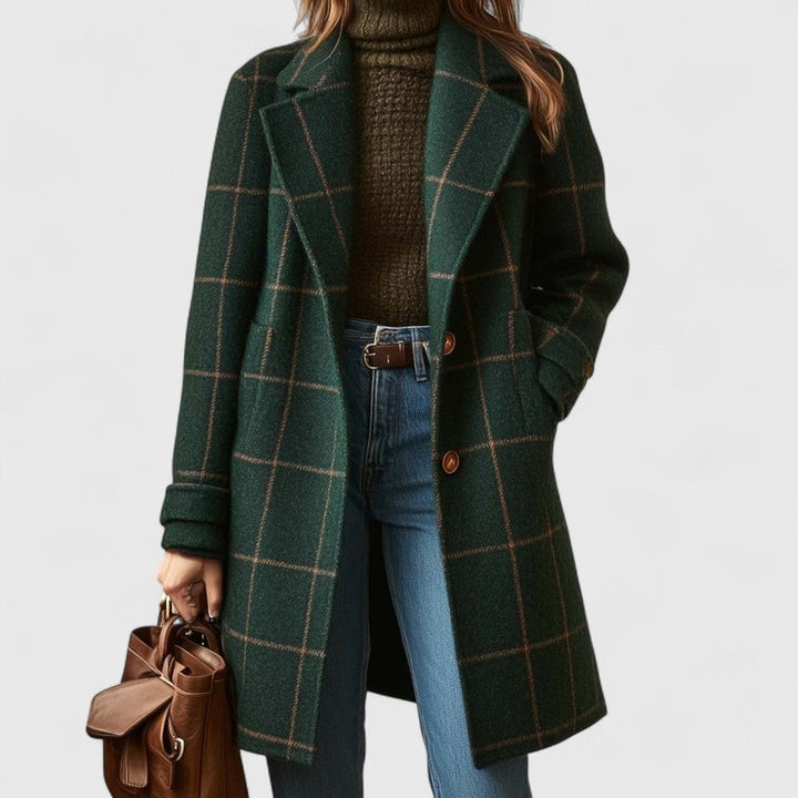 Women's Plaid Longline Notch-Lapel Coat
