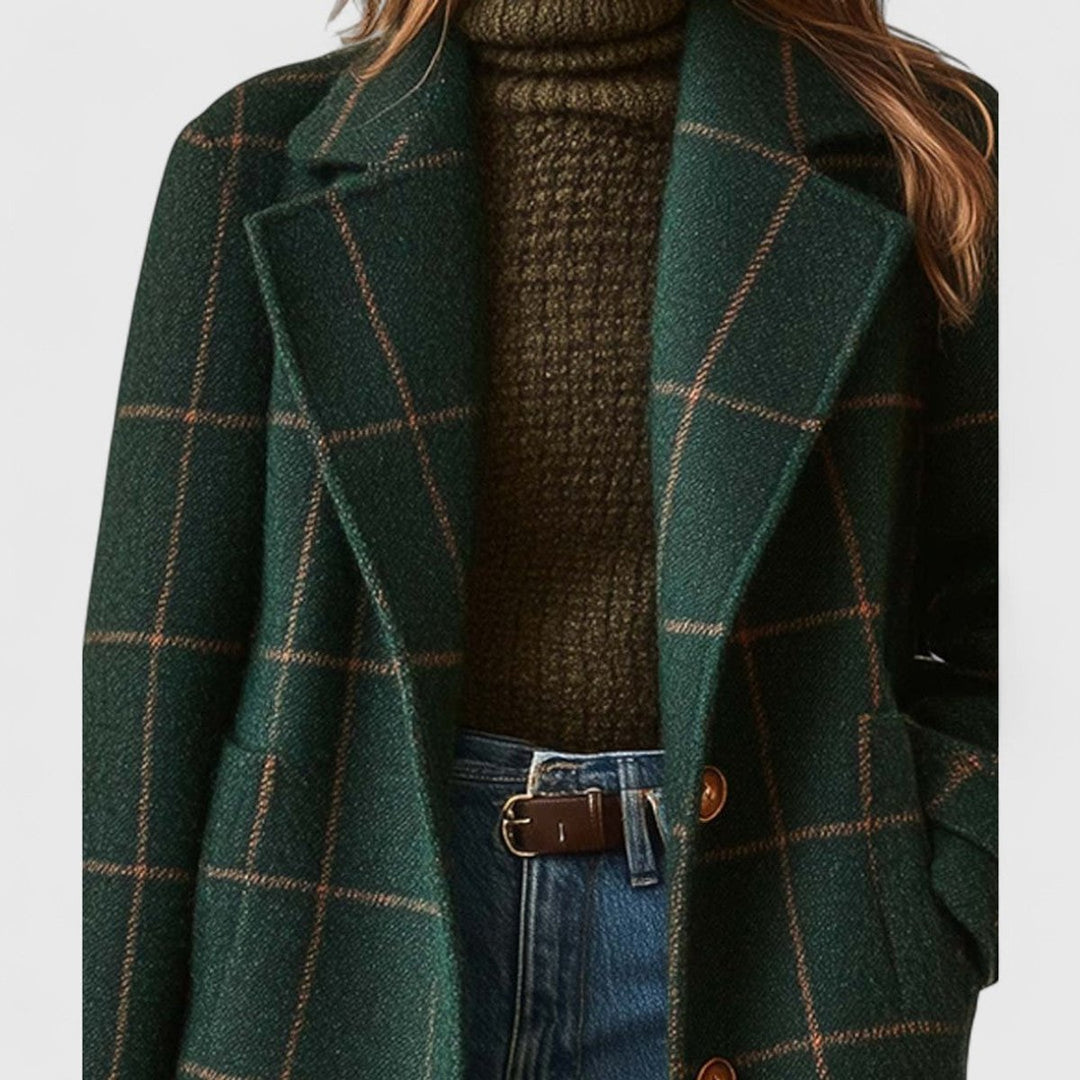 Women's Plaid Longline Notch-Lapel Coat