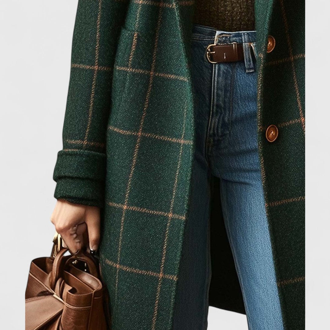 Women's Plaid Longline Notch-Lapel Coat