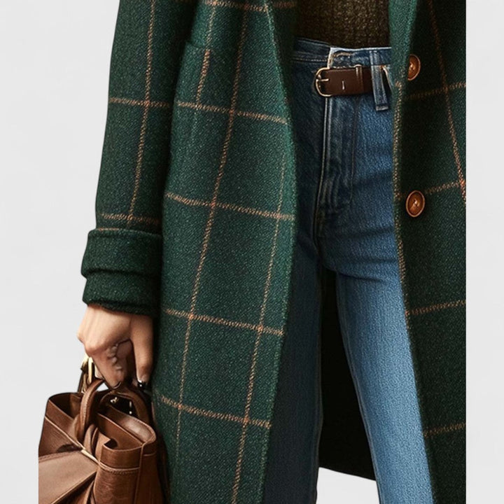 Women's Plaid Longline Notch-Lapel Coat