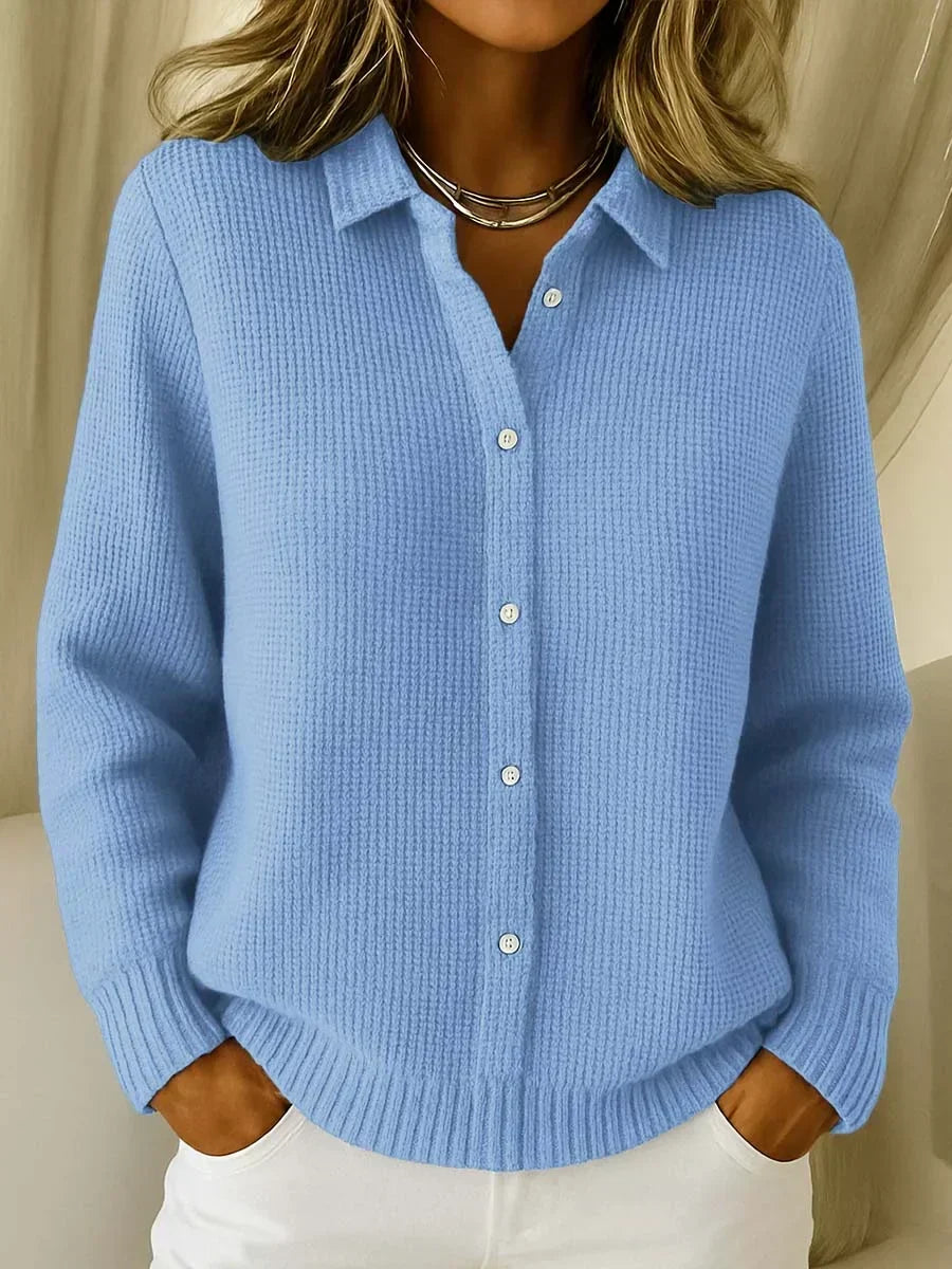 Women's Pointed Collar Button-Front Knit Cardigan
