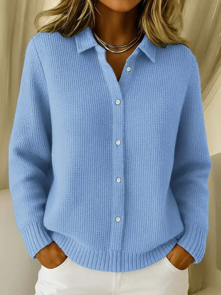 Women's Pointed Collar Button-Front Knit Cardigan
