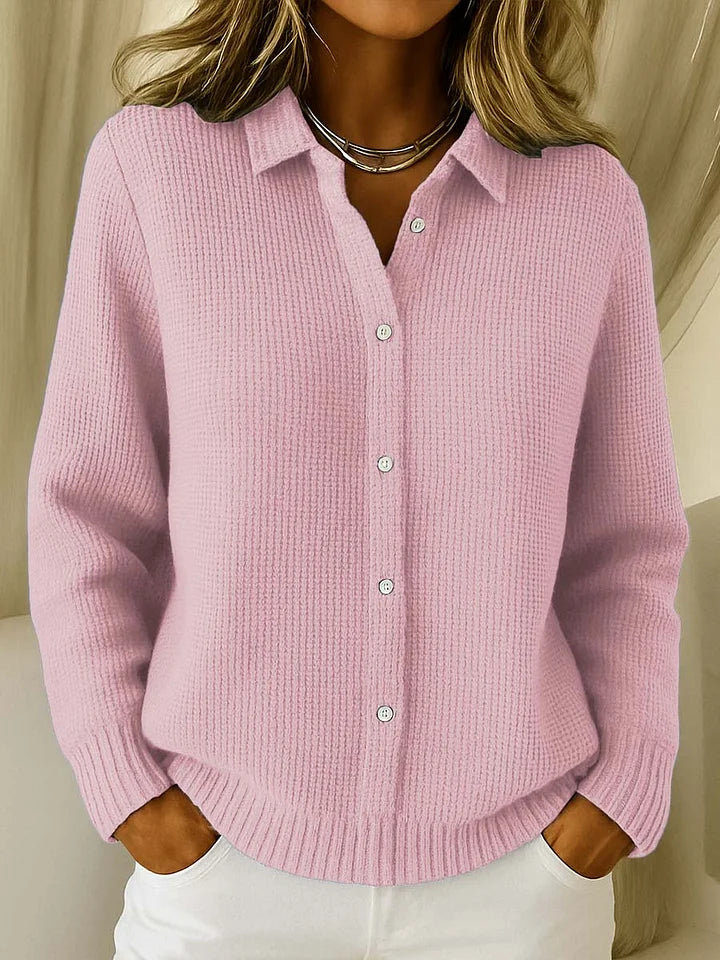 Women's Pointed Collar Button-Front Knit Cardigan