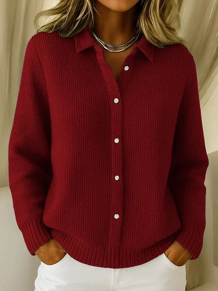 Women's Pointed Collar Button-Front Knit Cardigan