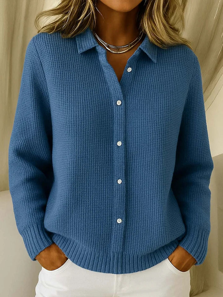 Women's Pointed Collar Button-Front Knit Cardigan