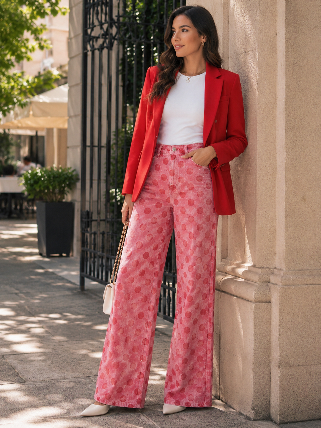 Women's Polka-Dot High-Rise Straight-Leg Jeans