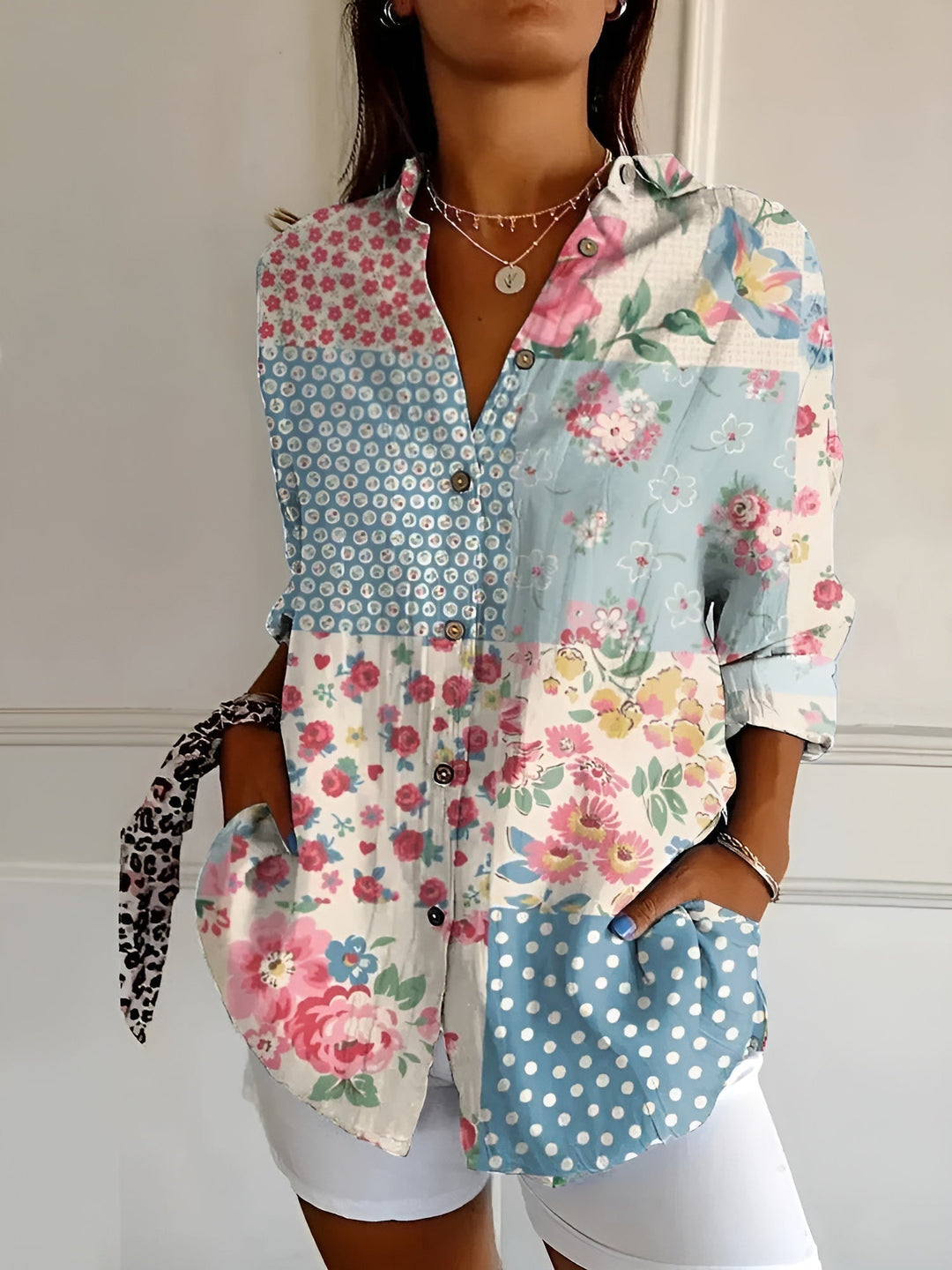 Women's Printed Button-Front Blouse