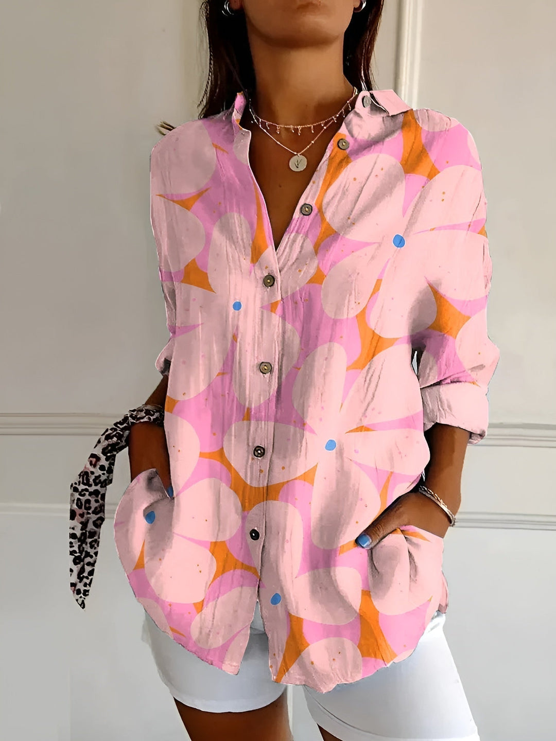 Women's Printed Button-Front Blouse