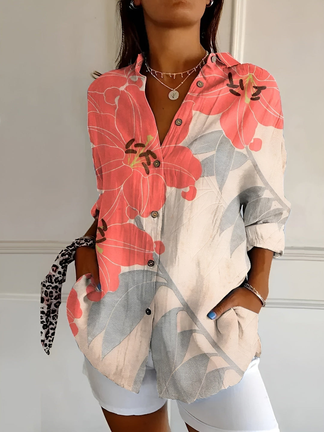 Women's Printed Button-Front Blouse