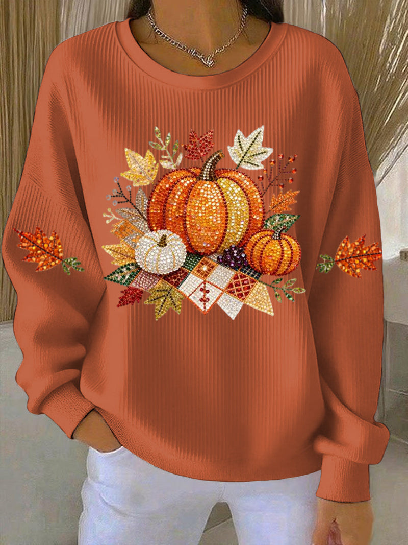Women's Pumpkin Graphic Round-Neck Sweatshirt