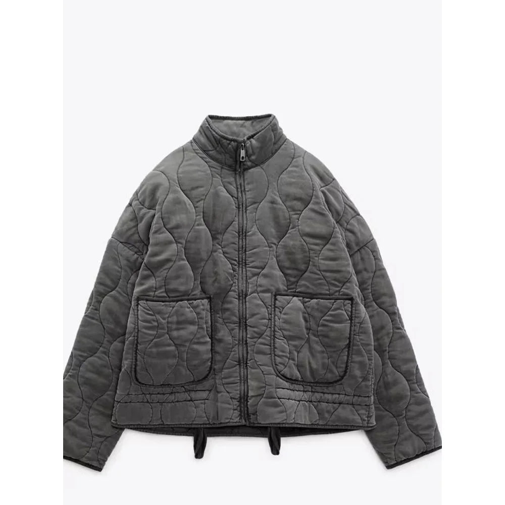 Women's Quilted Wave-Pattern Puffer Jacket