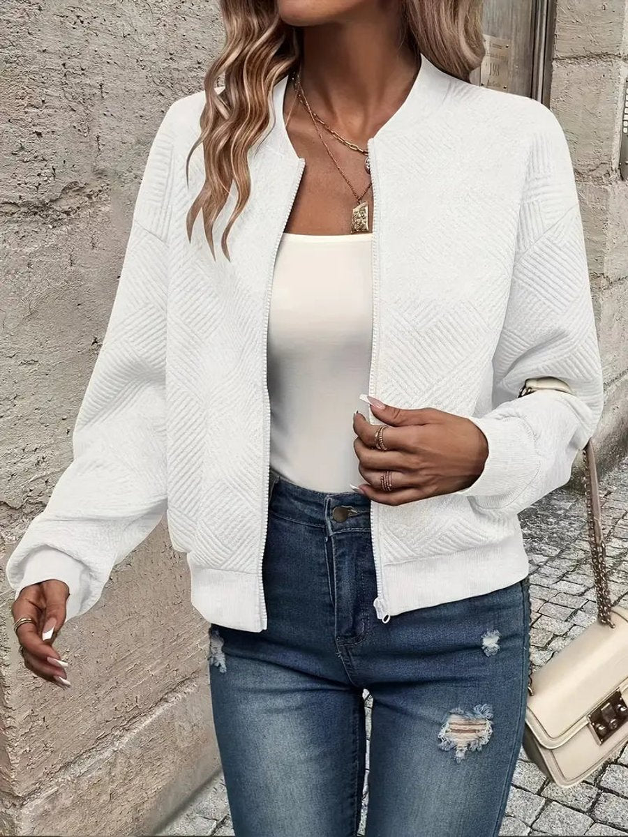 Women's Quilted Zip-Up Cropped Bomber Jacket
